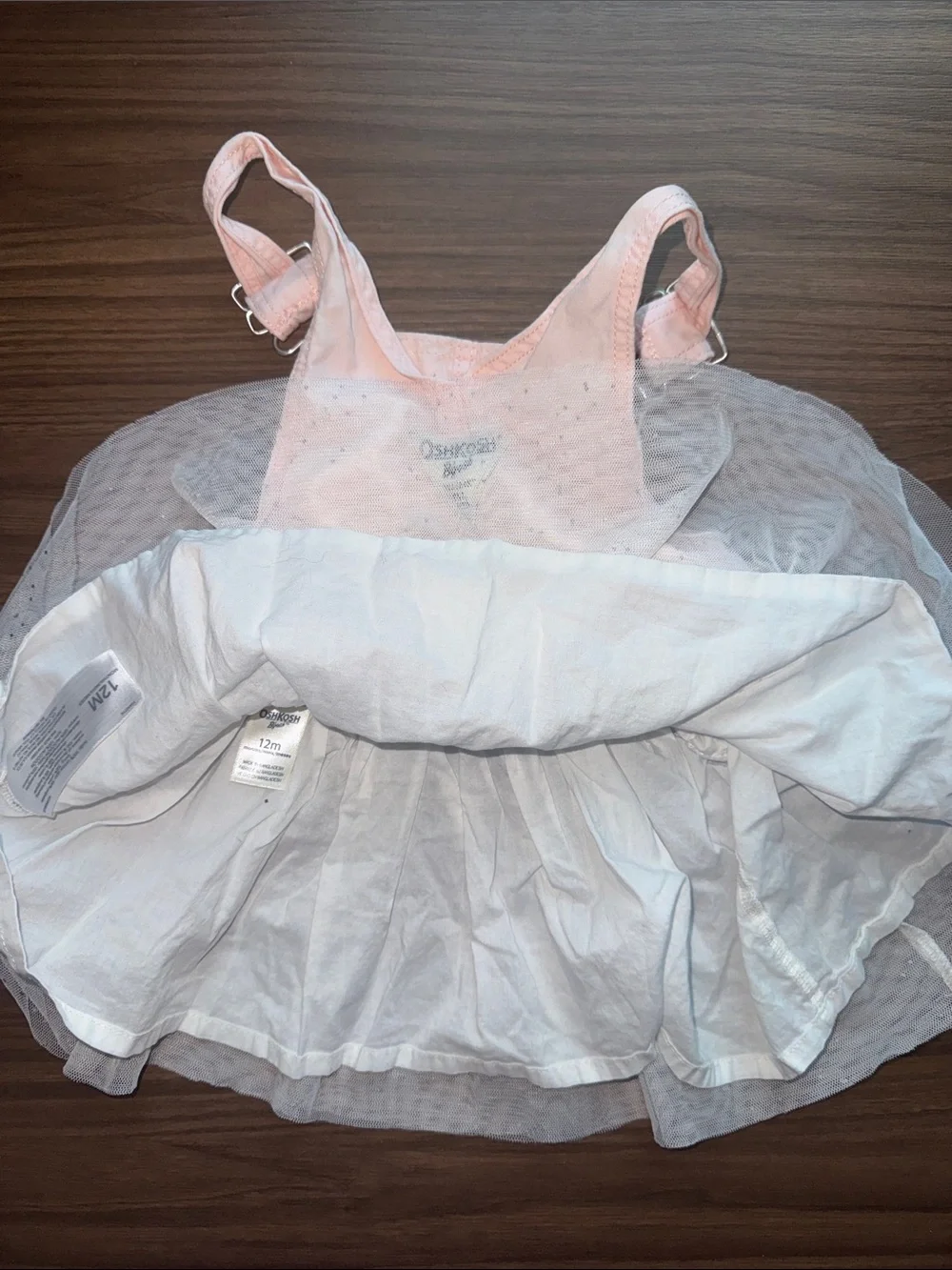 OshKosh B'gosh Pink and White Kitty Tulle Overall Skirt 12 months